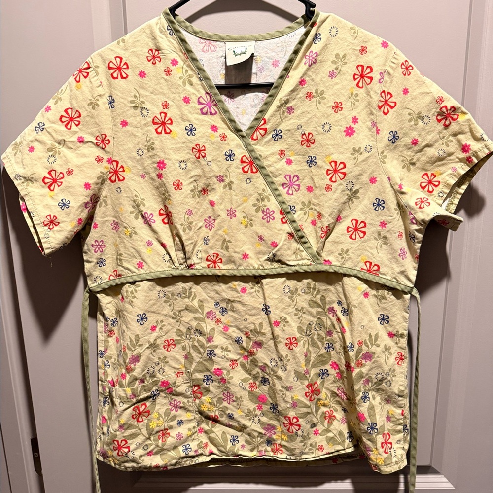 Floral Yellow Scrub Wrap Top